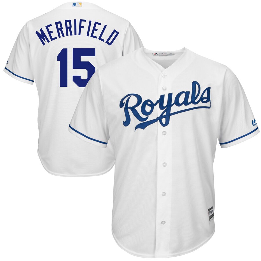 Men's Kansas City Royals #15 Whit Merrifield White Cool Base Stitched MLB Jersey